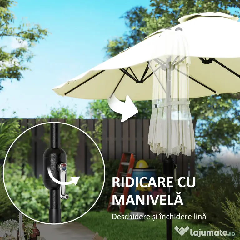Outsunny Umbrelă Dublă de Grădină 3x1.5 m, Umbrelă de Exterior cu Sac de Nisip, Anti UV 50+, Bej | Aosom Romania