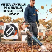 Outsunny Suflător cu Baterie 18V, Suflător de Frunze cu Baterie 4Ah, Motor Fără Perii 250W, 6 Niveluri de Viteză 149 km/h, Turbo Boost, Încărcător, Ușor, pentru Grădină, Frunze, Zăpadă, Praf 