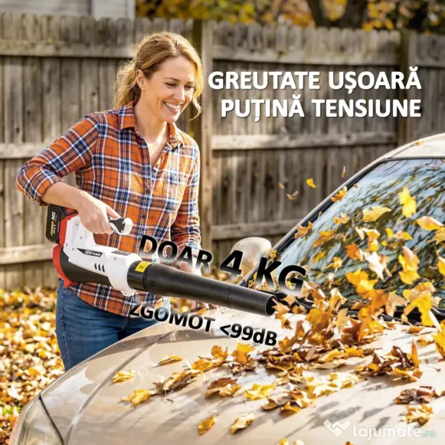 Outsunny Suflător cu Baterie 18V, Suflător de Frunze cu Baterie 4Ah, Motor Fără Perii 250W, 6 Niveluri de Viteză 149 km/h, Turbo Boost, Încărcător, Ușor, pentru Grădină, Frunze, Zăpadă, Praf