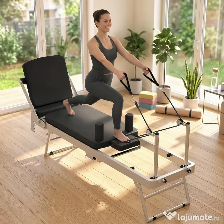 SPORTNOW Reformer Pilates Pliabil pentru Acasă cu 2 Benzi Elastice, Bară Reglabilă și Înălțime a Scripetelui, Trainer Multifuncțional pentru Antrenament Complet | Aosom Romania