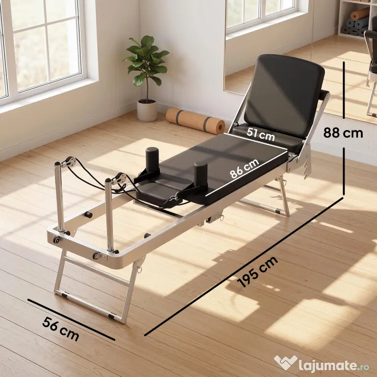 SPORTNOW Reformer Pilates Pliabil pentru Acasă cu 2 Benzi Elastice, Bară Reglabilă și Înălțime a Scripetelui, Trainer Multifuncțional pentru Antrenament Complet | Aosom Romania