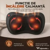 HOMCOM Pernă de Masaj Spate și Gât cu Încălzire și 4 Noduri Shiatsu, pentru Acasă, Birou, Mașină, Negru | Aosom Romania