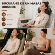 HOMCOM Pernă de Masaj Spate și Gât cu Încălzire și 4 Noduri Shiatsu, pentru Acasă, Birou, Mașină, Negru | Aosom Romania