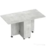 HOMCOM Masă de Bucătărie Pliabilă pe Roți cu 2 Sertare, 2 Uși și Dulap, din Lemn, 140x76x74 cm, Gri Ciment