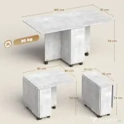 HOMCOM Masă de Luat Masa Pliabilă, Masă de Bucătărie cu Blaturi Rabatabile și Roți cu Frâne pentru 6 Persoane, Birou Compact cu 2 Sertare, 2 Uși și Dulap, pentru Living, 140x76x74î cm, Gri Ciment | Aosom Romania 