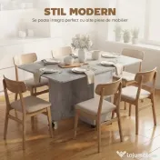 HOMCOM Masă de Luat Masa Pliabilă, Masă de Bucătărie cu Blaturi Rabatabile și Roți cu Frâne pentru 6 Persoane, Birou Compact cu 2 Sertare, 2 Uși și Dulap, pentru Living, 140x76x74î cm, Gri Ciment | Aosom Romania 