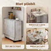 HOMCOM Masă de Luat Masa Pliabilă, Masă de Bucătărie cu Blaturi Rabatabile și Roți cu Frâne pentru 6 Persoane, Birou Compact cu 2 Sertare, 2 Uși și Dulap, pentru Living, 140x76x74î cm, Gri Ciment | Aosom Romania 
