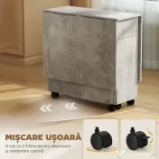 HOMCOM Masă de Luat Masa Pliabilă, Masă de Bucătărie cu Blaturi Rabatabile și Roți cu Frâne pentru 6 Persoane, Birou Compact cu 2 Sertare, 2 Uși și Dulap, pentru Living, 140x76x74î cm, Gri Ciment | Aosom Romania 