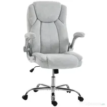 Scaun Ergonomic HOMCOM, Spătar Înalt, Tapițat în Catifea Imprimată, Cotiere Rabatabile, Alb Crem | Aosom Romania