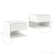 HOMCOM Set Noptiere Suspendate cu Sertar și Raft, Noptiere Moderne pentru Canapea, 40 x 35 x 30 cm, Alb | Aosom Romania