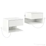 HOMCOM Set Noptiere Suspendate cu Sertar și Raft, Noptiere Moderne pentru Canapea, 40 x 35 x 30 cm, Alb