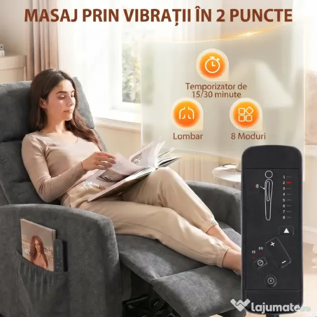 HOMCOM Fotoliu Reclinabil Manual cu Masaj 160°, Chenille, Suport Picioare, Telecomandă, Buzunare, Gri Închis | Aosom Romania