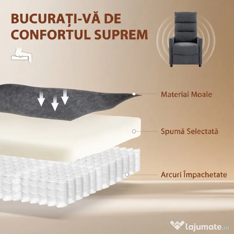HOMCOM Fotoliu Reclinabil Manual cu Masaj 160°, Chenille, Suport Picioare, Telecomandă, Buzunare, Gri Închis | Aosom Romania