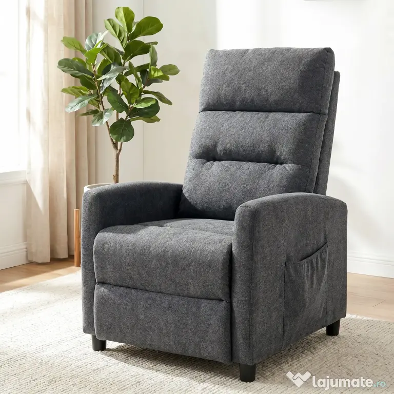 HOMCOM Fotoliu Reclinabil Manual cu Masaj 160°, Chenille, Suport Picioare, Telecomandă, Buzunare, Gri Închis | Aosom Romania