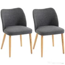 HOMCOM Set 2 Scaune Moderne cu Tapițerie din In, Șezut Confortabil, Spătar Curbat, Picioare din Lemn, Asamblare Ușoară pentru Bucătărie, Cameră, Living. | Aosom Romania