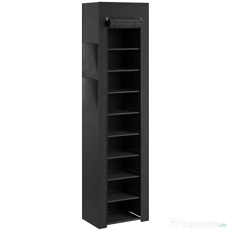 HOMCOM Pantofar 10 Etajere, Cover Antipraf, 20 Perechi, 45 x 30 x 175 cm, Negru | Aosom Romania