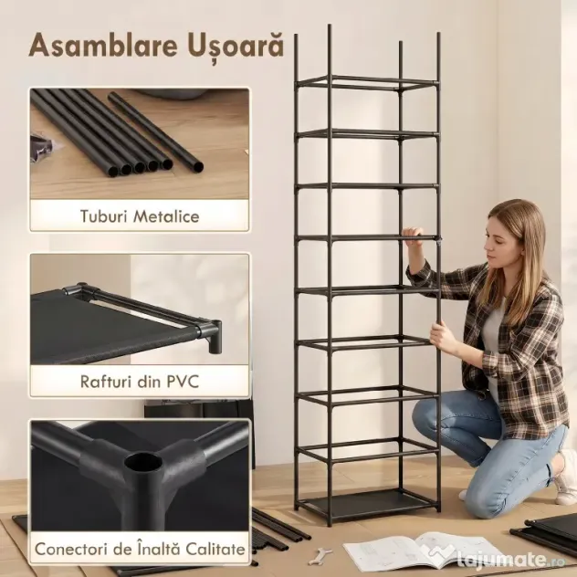 HOMCOM Pantofar 10 Etajere, Cover Antipraf, 20 Perechi, 45 x 30 x 175 cm, Negru | Aosom Romania