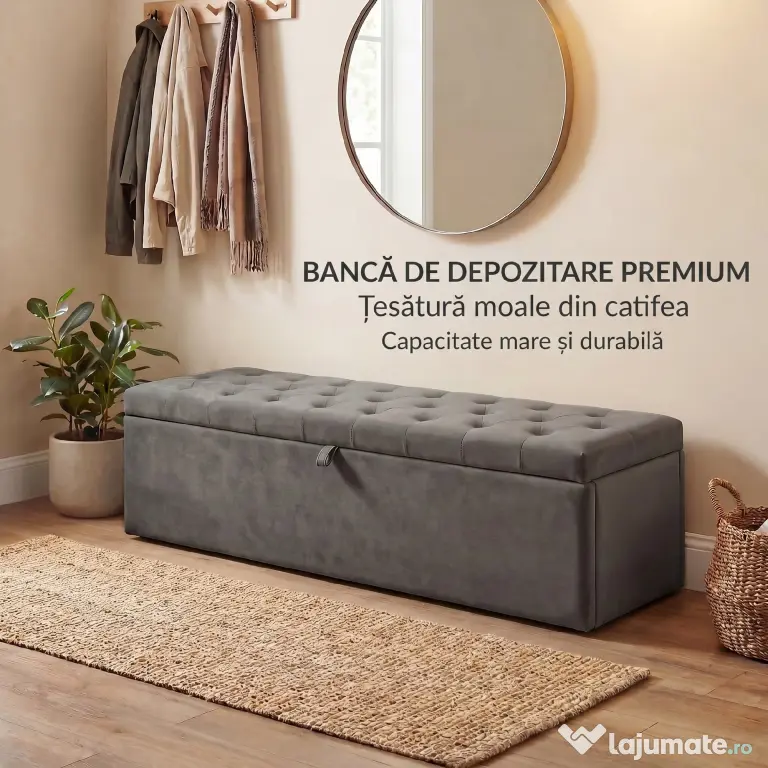 HOMCOM Pouf pentru ședere, suport pentru picioare, scaun, bancă mică, dulap pentru depozitare, gri | Aosom Romania