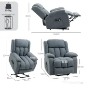 HOMCOM Fotoliu Electric cu Ridicare și Reclinare 135° din Țesătură cu Aspect de In, Suport Picioare, Gri | Aosom Romania