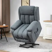 HOMCOM Fotoliu Electric cu Ridicare și Reclinare 135° din Țesătură cu Aspect de In, Suport Picioare, Gri | Aosom Romania
