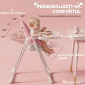 AIYAPLAY Scaun de Masă Pliabil pentru Copii 6-36 Luni cu Înălțime Reglabilă, Dublă Tăviță Lavabilă, Roți, Roz | Aosom Romania