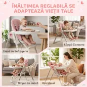 AIYAPLAY Scaun de Masă Pliabil pentru Copii 6-36 Luni cu Înălțime Reglabilă, Dublă Tăviță Lavabilă, Roți, Roz | Aosom Romania