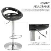 HOMCOM set 2 scaune de bar, plastic ABS, negru 