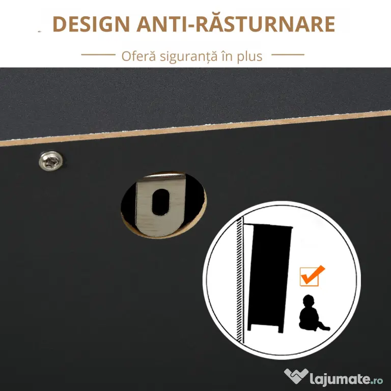 HOMCOM Noptiera din Lemn cu 5 Sertare, Picioare Ridicate din Pin, Gri Inchis