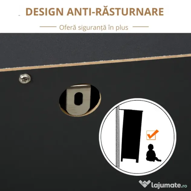 HOMCOM Noptiera din Lemn cu 5 Sertare, Picioare Ridicate din Pin, Gri Inchis