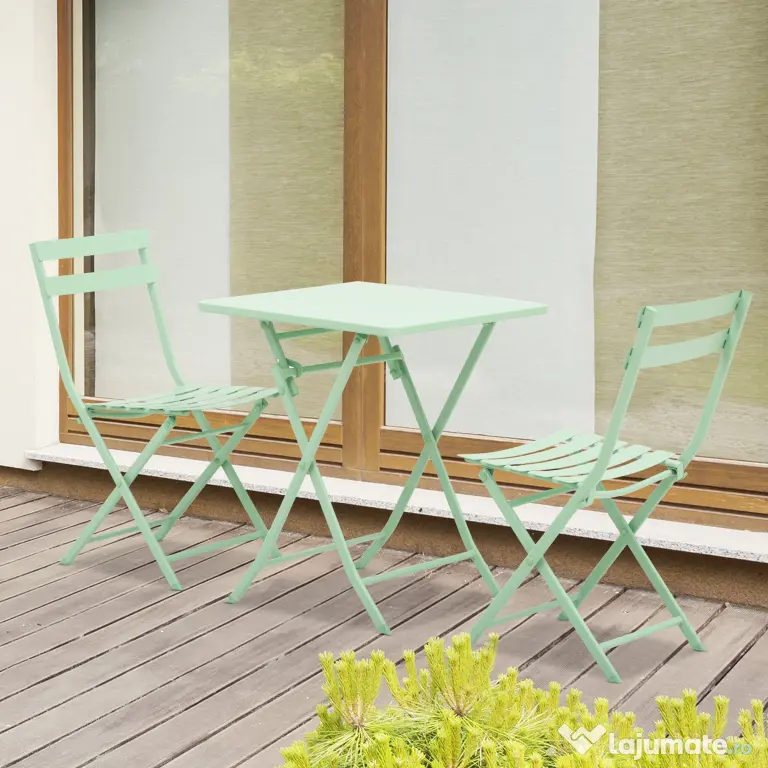 Outsunny Set Masa si Scaune de Gradina Pliabile din Metal Verde
