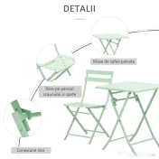 Outsunny Set Masa si Scaune de Gradina Pliabile din Metal Verde 