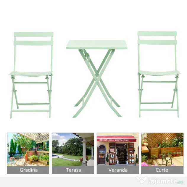 Outsunny Set Masa si Scaune de Gradina Pliabile din Metal Verde