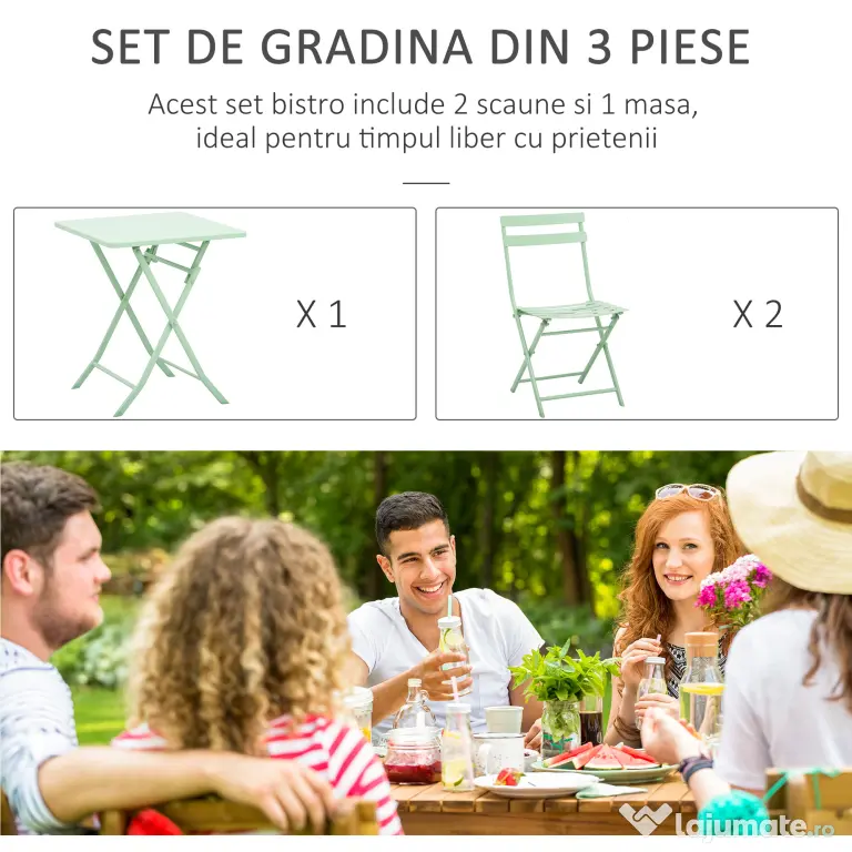 Outsunny Set Masa si Scaune de Gradina Pliabile din Metal Verde
