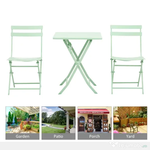 Outsunny Set Masa si Scaune de Gradina Pliabile din Metal Verde