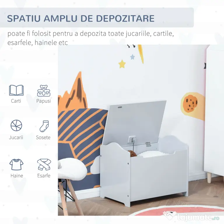 HOMCOM cufar din lemn, cu capac, 60x40x48cm, gri