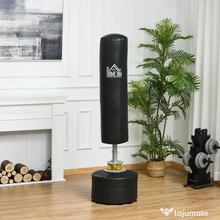HOMCOM Sac Boxe de la Sol Autoportant, Sac pentru Box cu Bază Umplută cu Apă și Nisip, Negru