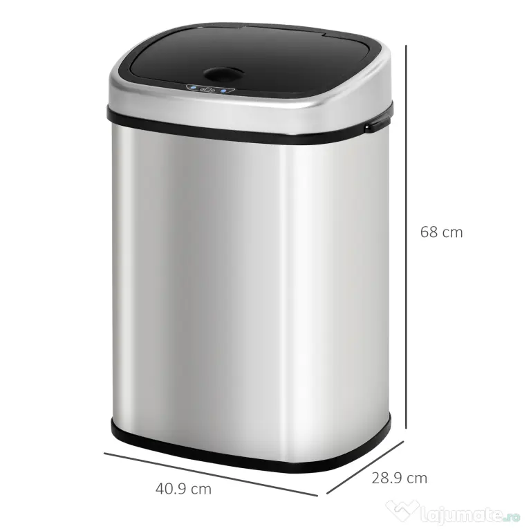 HOMCOM Cos Gunoi Inox – 58 L, Cu Senzor pentru Deschidere Automata