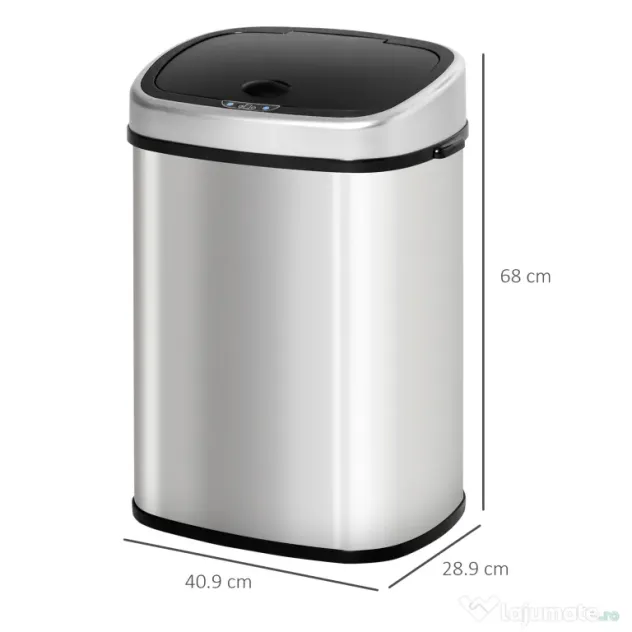 HOMCOM Cos Gunoi Inox – 58 L, Cu Senzor pentru Deschidere Automata