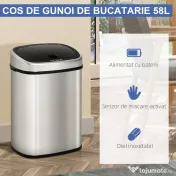 HOMCOM Cos Gunoi Inox – 58 L, Cu Senzor pentru Deschidere Automata 
