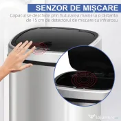 HOMCOM Cos Gunoi Inox – 58 L, Cu Senzor pentru Deschidere Automata 