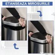 HOMCOM Cos Gunoi Inox – 58 L, Cu Senzor pentru Deschidere Automata 