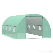 Outsunny Seră Tip Tunel pentru Plante, Cadru Metalic și 12 Ferestre, 6x3x2m, Verde
