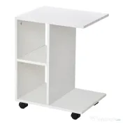 HOMCOM Masa Living cu 2 rafturi deschise si 4 roti pivotante, MDF, 45x35x58cm, alb 
