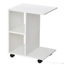 HOMCOM Masa Living cu 2 rafturi deschise si 4 roti pivotante, MDF, 45x35x58cm, alb