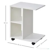 HOMCOM Masa Living cu 2 rafturi deschise si 4 roti pivotante, MDF, 45x35x58cm, alb 