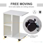 HOMCOM Masa Living cu 2 rafturi deschise si 4 roti pivotante, MDF, 45x35x58cm, alb 