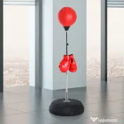HOMCOM Sac de Box de Podea cu Înălțime Reglabilă, Mănuși de Box și Bază Umplută, 43x43x126-144 cm, Roșu 