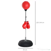 HOMCOM Sac de Box de Podea cu Înălțime Reglabilă, Mănuși de Box și Bază Umplută, 43x43x126-144 cm, Roșu 