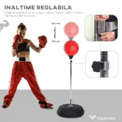 HOMCOM Sac de Box de Podea cu Înălțime Reglabilă, Mănuși de Box și Bază Umplută, 43x43x126-144 cm, Roșu 