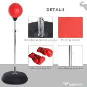 HOMCOM Sac de Box de Podea cu Înălțime Reglabilă, Mănuși de Box și Bază Umplută, 43x43x126-144 cm, Roșu 